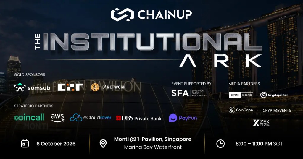 ChainUp Brings The Institutional Ark to TOKEN2049 Singapore, Focusing on Digital Asset Infrastructure and High-Value Deal Flow 1 The Institutional Ark B2B Networking Evening By ChainUp