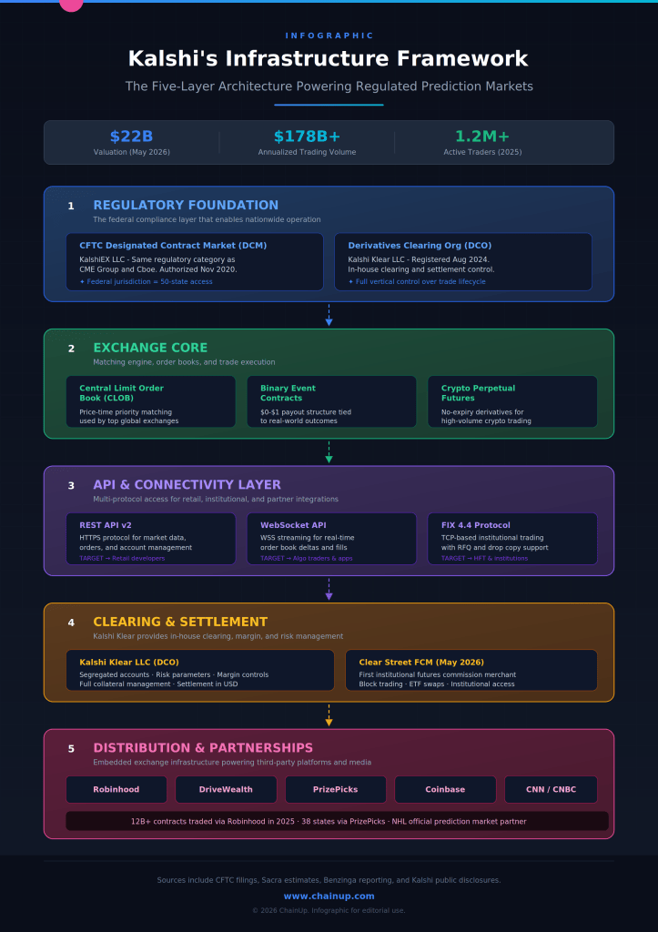 Prediction Market Architecture: What Operators Can Learn From Kalshi's Regulated Model 1 Kalshi’s infrastructure framework as integrated financial rails.